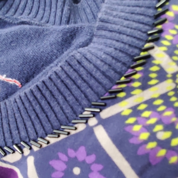 DESIGUAL Boho Knit Sweatshirt Sweater Top Silky Panel Front Sz S FLAWS - Picture 5 of 7